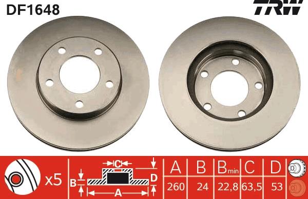 TRW DF1648 - Тормозной диск autospares.lv