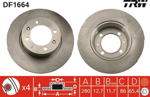 TRW DF1664 - Тормозной диск autospares.lv