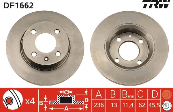 TRW DF1662 - Тормозной диск autospares.lv