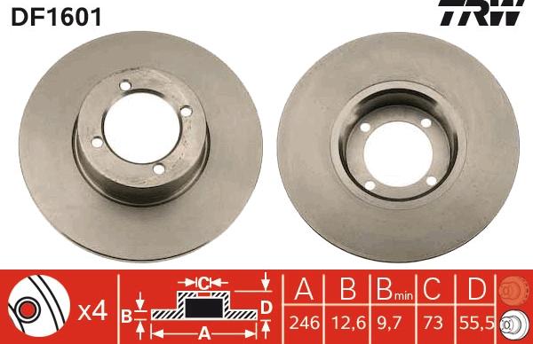 TRW DF1601 - Тормозной диск autospares.lv