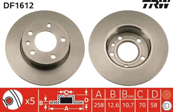 TRW DF1612 - Тормозной диск autospares.lv