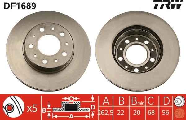 TRW DF1689 - Тормозной диск autospares.lv