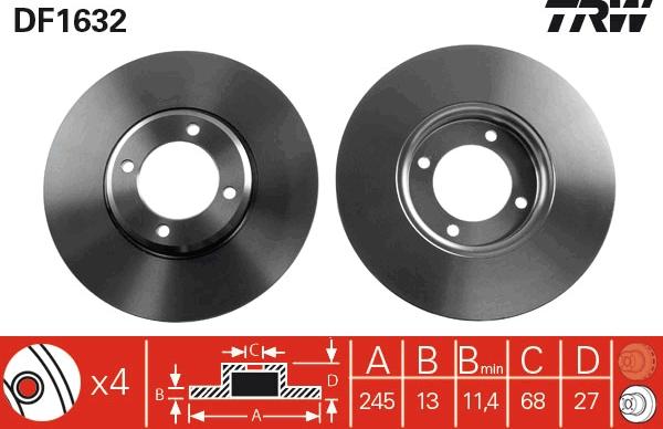 TRW DF1632 - Тормозной диск autospares.lv
