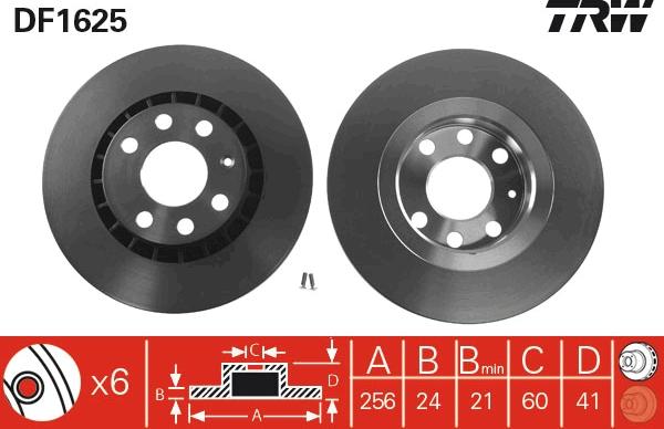 TRW DF1625 - Тормозной диск autospares.lv