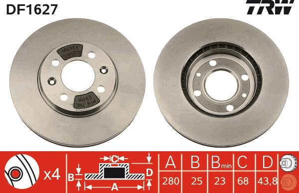 TRW DF1627 - Тормозной диск autospares.lv