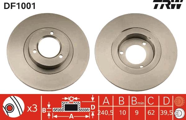 TRW DF1001 - Тормозной диск autospares.lv