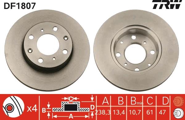 TRW DF1807 - Тормозной диск autospares.lv