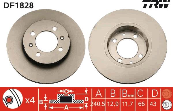 TRW DF1828 - Тормозной диск autospares.lv