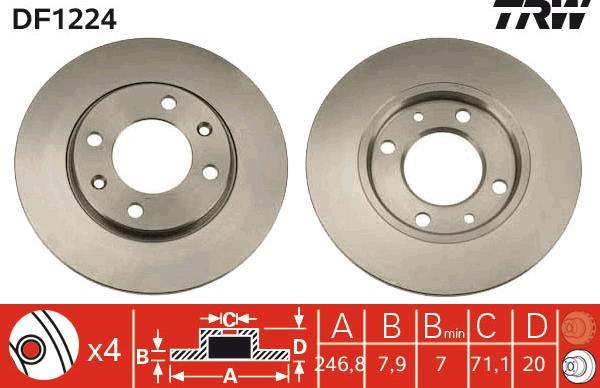 TRW DF1224 - Тормозной диск autospares.lv