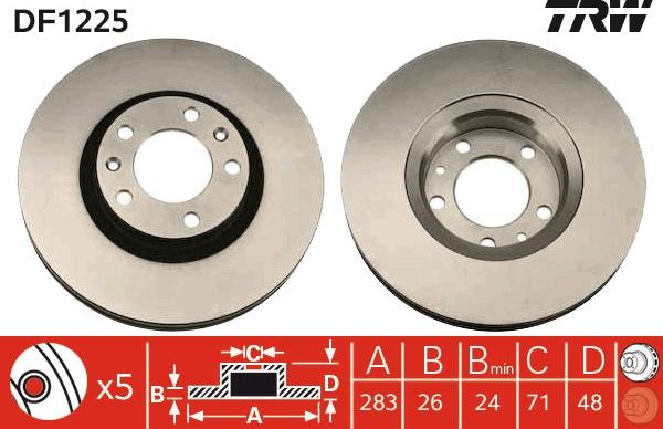 TRW DF1225 - Тормозной диск autospares.lv