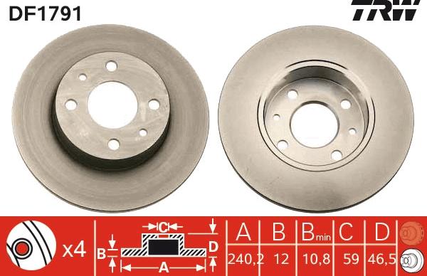 TRW DF1791 - Тормозной диск autospares.lv
