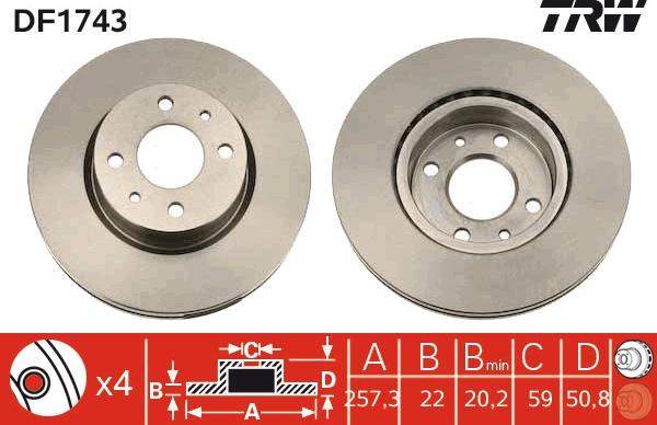 TRW DF1743 - Тормозной диск autospares.lv