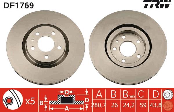 TRW DF1769 - Тормозной диск autospares.lv