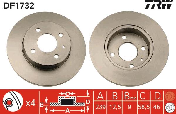 TRW DF1732 - Тормозной диск autospares.lv