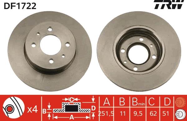 TRW DF1722 - Тормозной диск autospares.lv