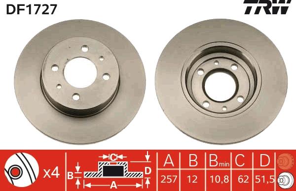 TRW DF1727 - Тормозной диск autospares.lv