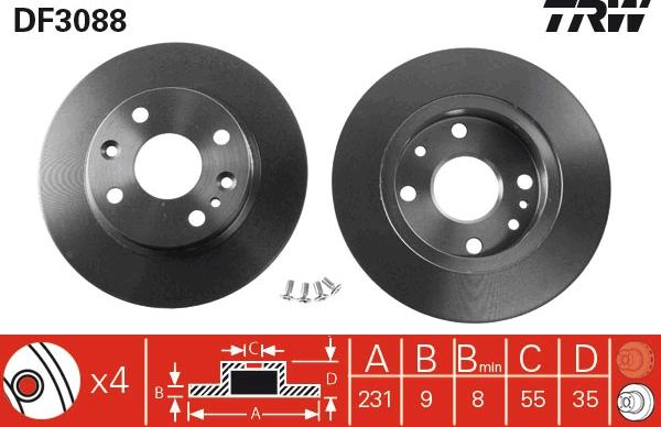 TRW DF3088 - Тормозной диск autospares.lv