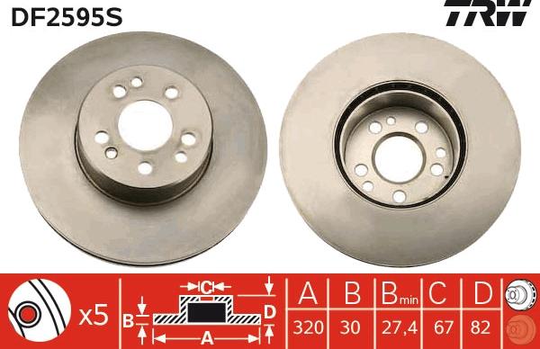 TRW DF2595S - Тормозной диск autospares.lv