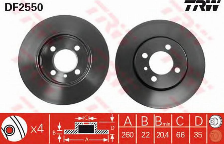 TRW DF2550BP - Тормозной диск autospares.lv