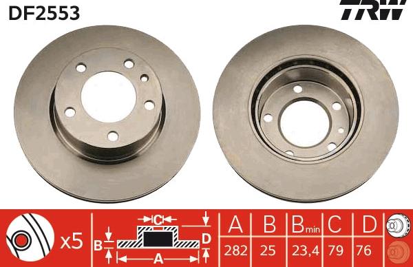 TRW DF2553 - Тормозной диск autospares.lv