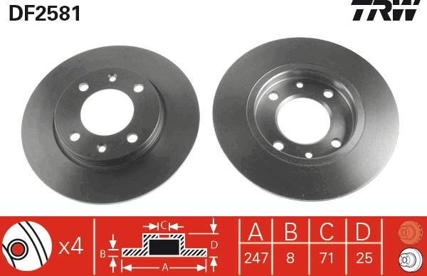 TRW DF2581 - Тормозной диск autospares.lv