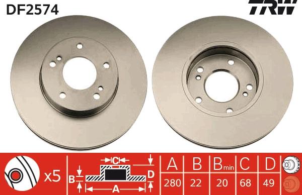 TRW DF2574 - Тормозной диск autospares.lv