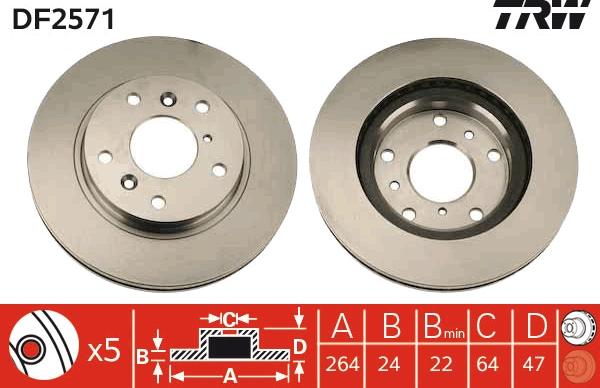 TRW DF2571 - Тормозной диск autospares.lv