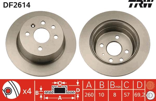 TRW DF2614 - Тормозной диск autospares.lv