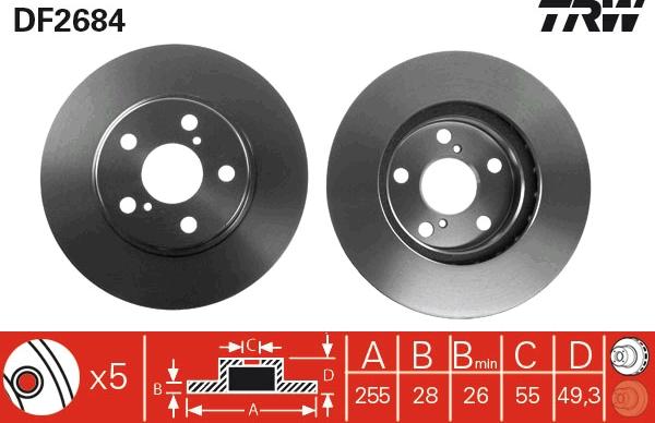 TRW DF2684 - Тормозной диск autospares.lv