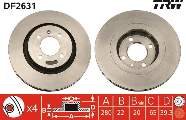 TRW DF2631 - Тормозной диск autospares.lv