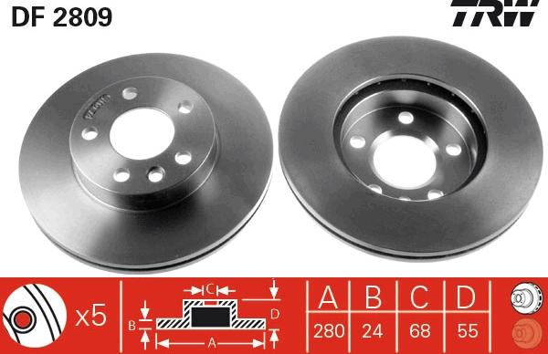 TRW DF2809 - Тормозной диск autospares.lv