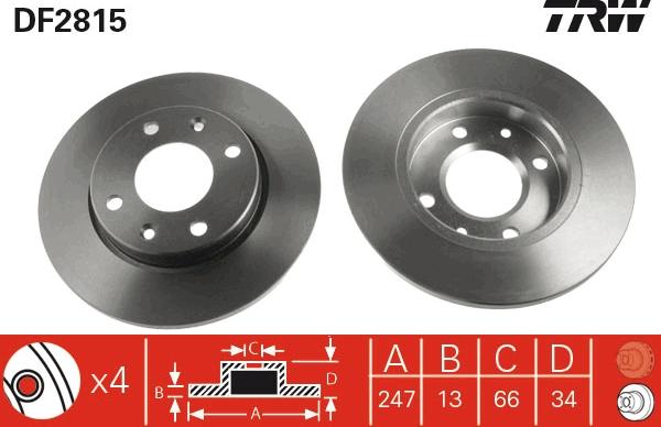 TRW DF2815 - Тормозной диск autospares.lv