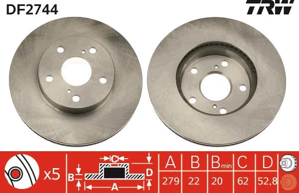 TRW DF2744 - Тормозной диск autospares.lv