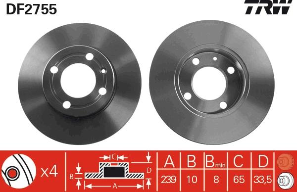 TRW DF2755 - Тормозной диск autospares.lv