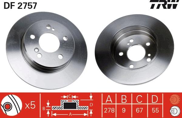 TRW DF2757 - Тормозной диск autospares.lv