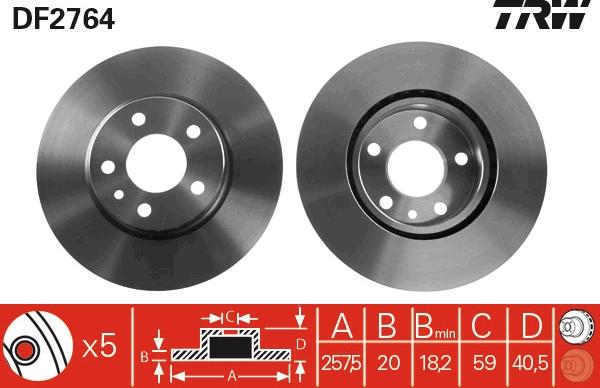 TRW DF2764 - Тормозной диск autospares.lv