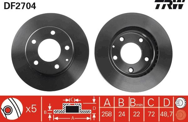 TRW DF2704 - Тормозной диск autospares.lv