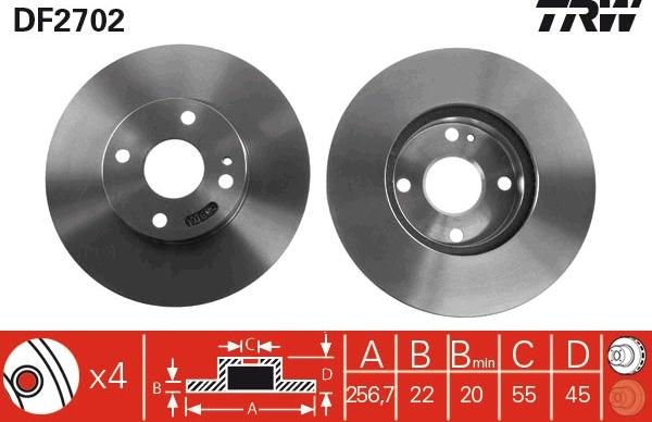 TRW DF2702 - Тормозной диск autospares.lv