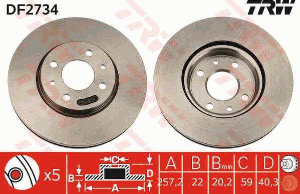 TRW DF2734 - Тормозной диск autospares.lv