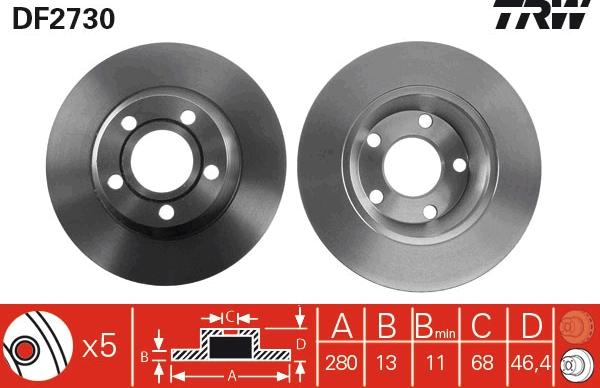 TRW DF2730 - Тормозной диск autospares.lv