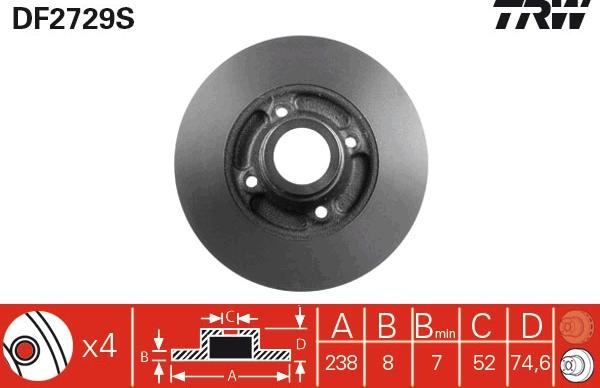 TRW DF2729S - Тормозной диск autospares.lv