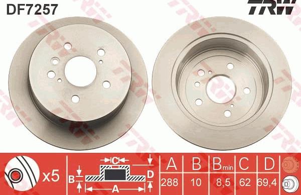 TRW DF7257 - Тормозной диск autospares.lv