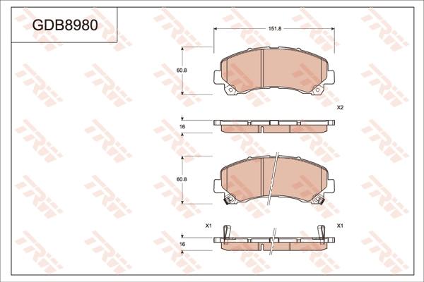 TRW GDB8980 - Тормозные колодки, дисковые, комплект autospares.lv