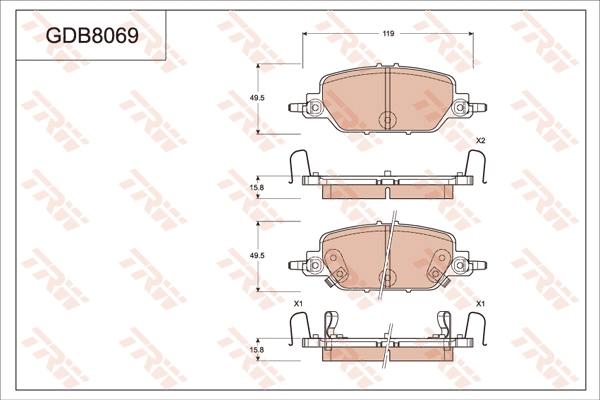 TRW GDB8069AT - Тормозные колодки, дисковые, комплект autospares.lv