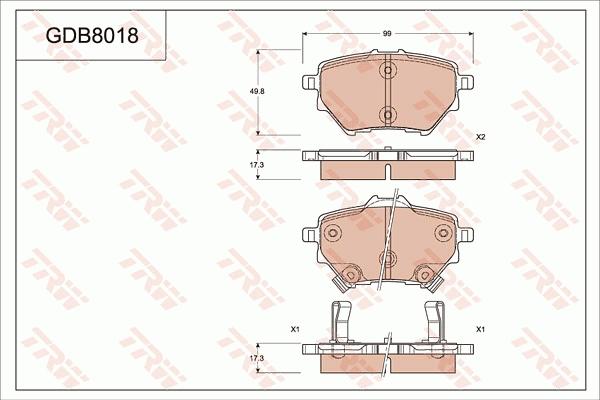 TRW GDB8018 - Тормозные колодки, дисковые, комплект autospares.lv