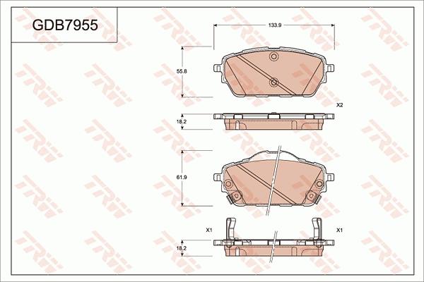 TRW GDB7955DT - Тормозные колодки, дисковые, комплект autospares.lv