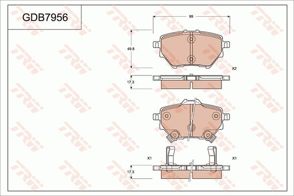 TRW GDB7956 - Тормозные колодки, дисковые, комплект autospares.lv