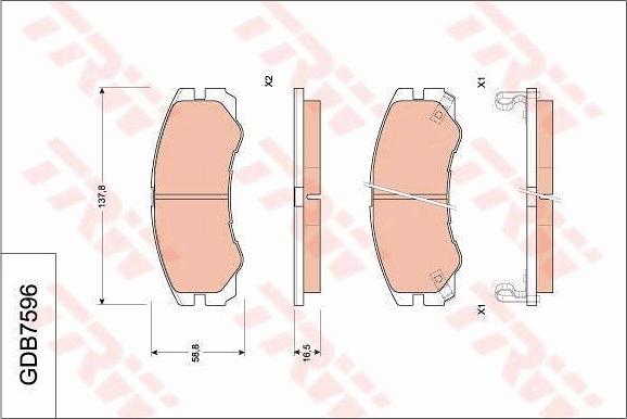 TRW GDB7596 - Тормозные колодки, дисковые, комплект autospares.lv