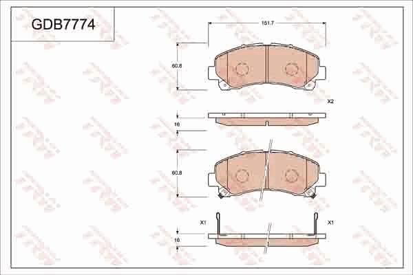 TRW GDB7774AT - Тормозные колодки, дисковые, комплект autospares.lv