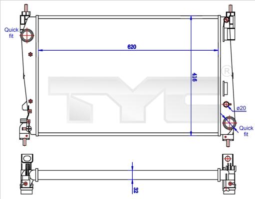 TYC 725-0042-R - Радиатор, охлаждение двигателя autospares.lv